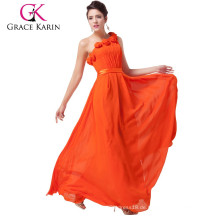 Grace Karin eine Schulter Blume orange Chiffon neue Anzüge lange Abendkleider CL6020